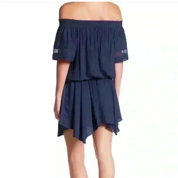 Ramy Brook Womens Jessica Off The Shoulder Mini Dress Size S Navy Asymmetric Hem - Picture 3 of 9